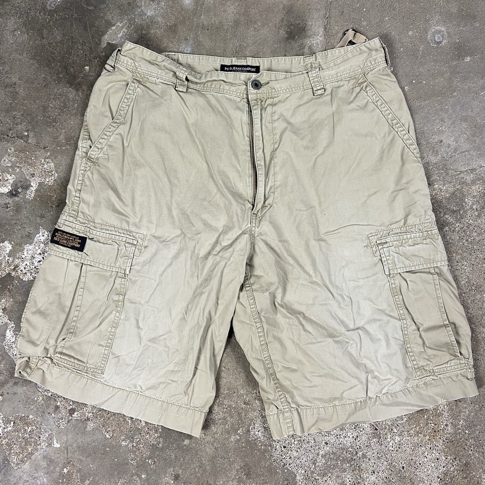 Vintage Y2K Polo Jeans Company Cargo Shorts Size 36 Beige Khaki Military Surplus